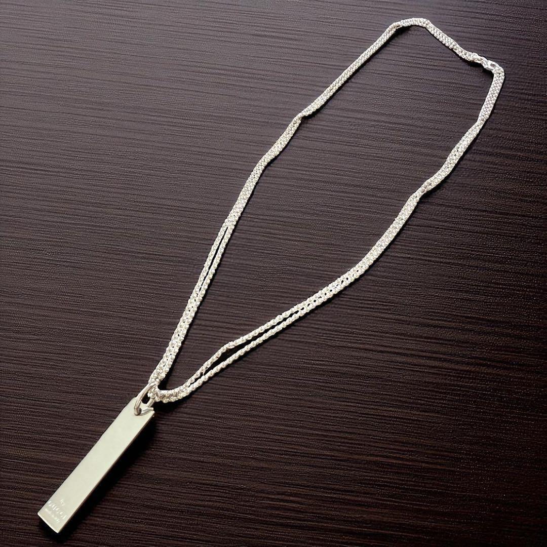 《極美品》グッチ ネックレス ダブルボール チェーン プレート シルバー 925