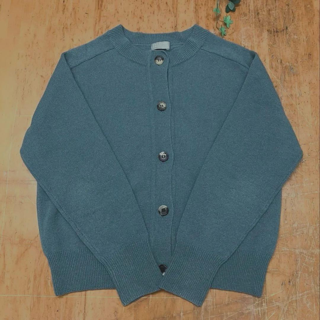 MARGARET HOWELL ウールコットンクルーネックカーディガン ブルー