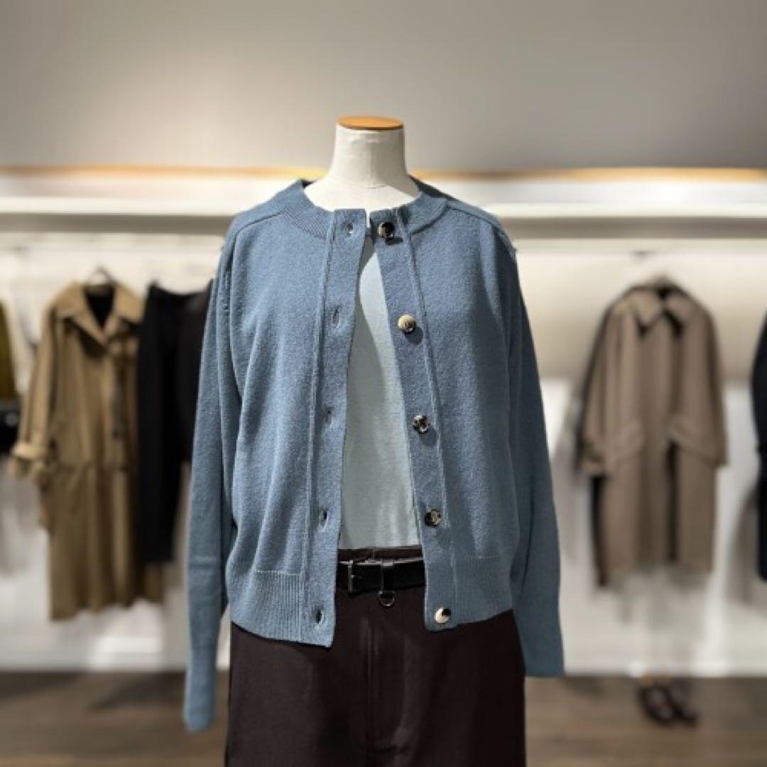 MARGARET HOWELL ウールコットンクルーネックカーディガン ブルー