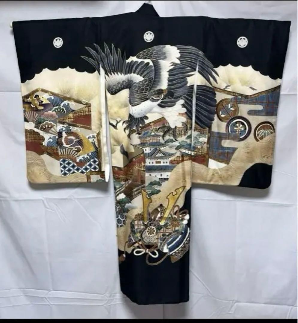 【正絹 美品】お宮参り　鷹と兜の祝い着