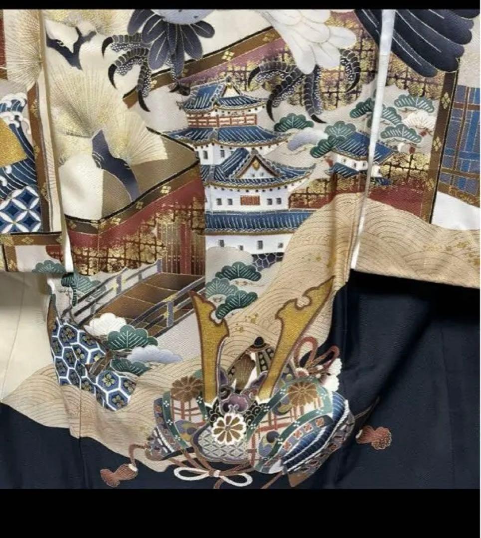 【正絹 美品】お宮参り　鷹と兜の祝い着