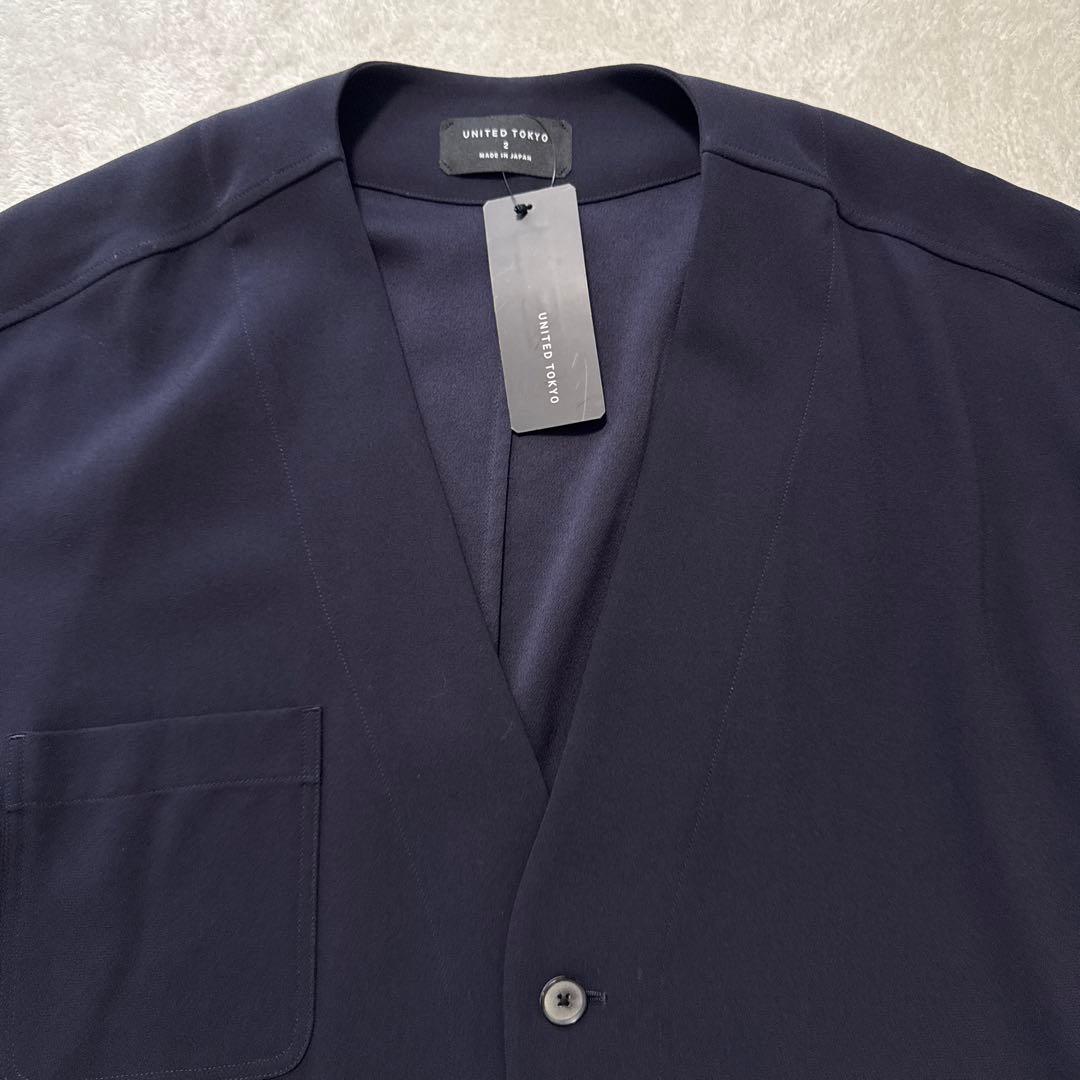 新品 ユナイテッドトウキョウ ジョーゼットノーカラージャケット 2 伸縮性 薄手