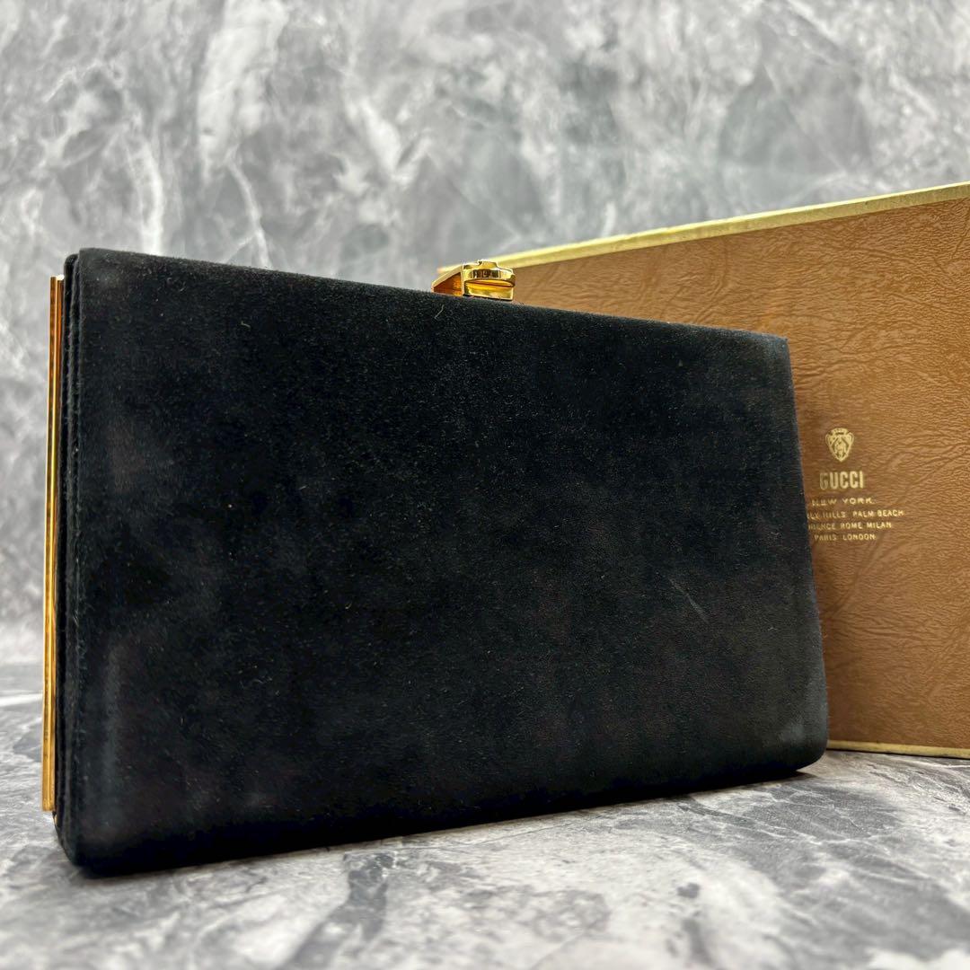 ✨美品✨GUCCI クラッチバッグ セカンド ブラック 黒 スエード ゴールド