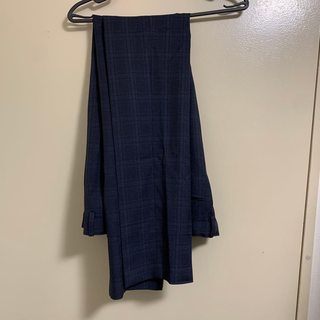 【170cm】フォーマルスーツ　緑チェック　ベストネクタイ付き