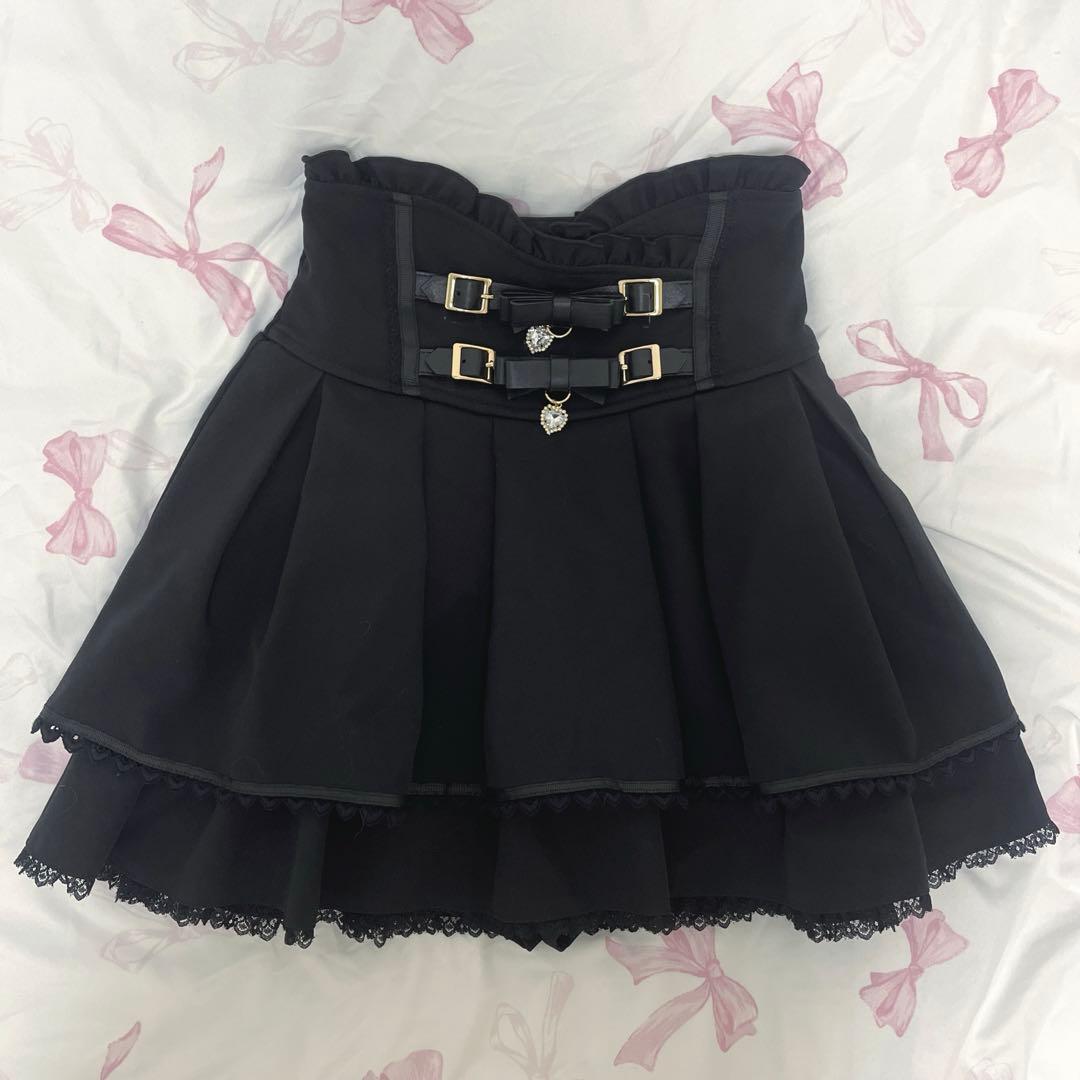 LIZLISA 2連リボンベルトスカパン ブラック