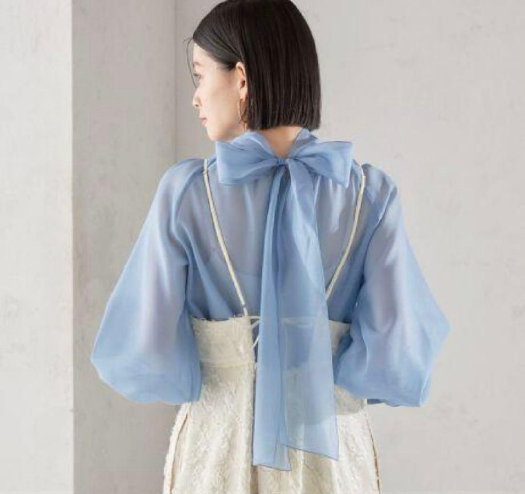 シップス　〈手洗い可能〉オーガンジー リボン ブラウス