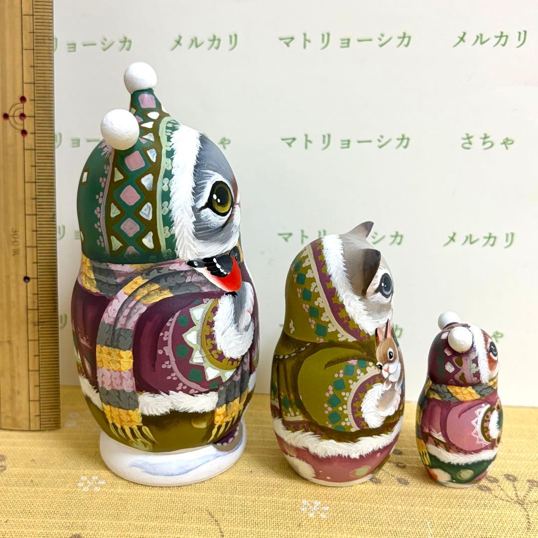 作家もの　マトリョーシカ　猫　スヴェトラーナ・ニコラエヴァ　手描き