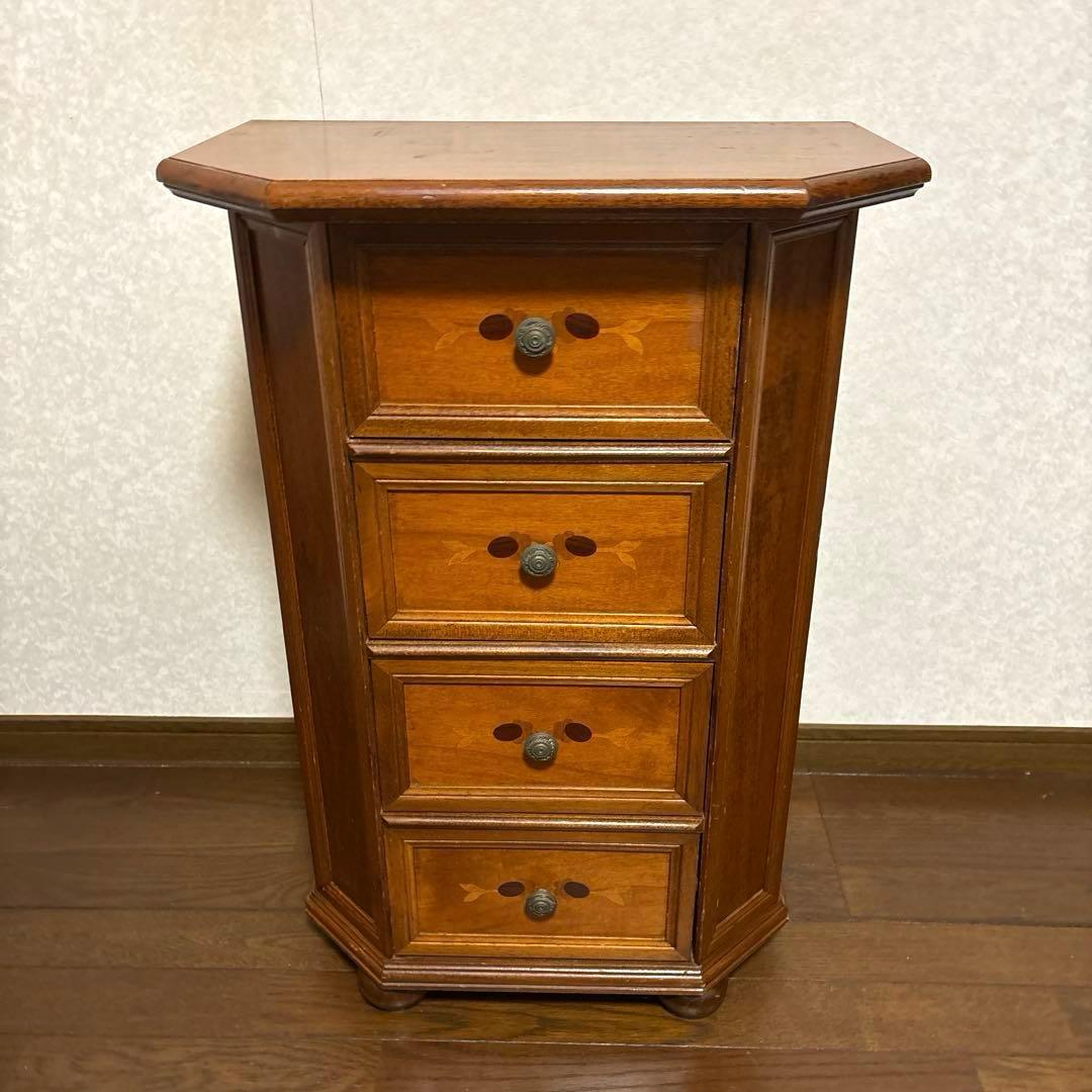 【良品】アンティーク 象嵌 六角 ４段チェスト