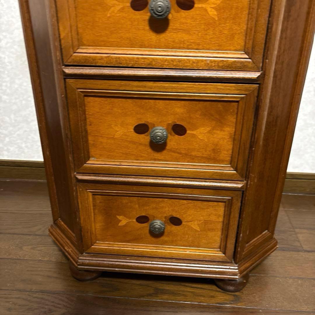 【良品】アンティーク 象嵌 六角 ４段チェスト