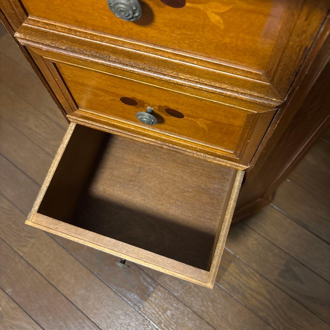 【良品】アンティーク 象嵌 六角 ４段チェスト