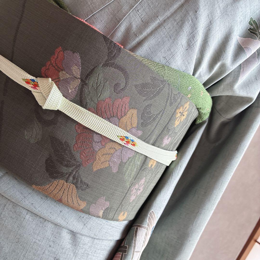 訪問着　フルセット　着物　正絹　紬　四季草花　風情　N1