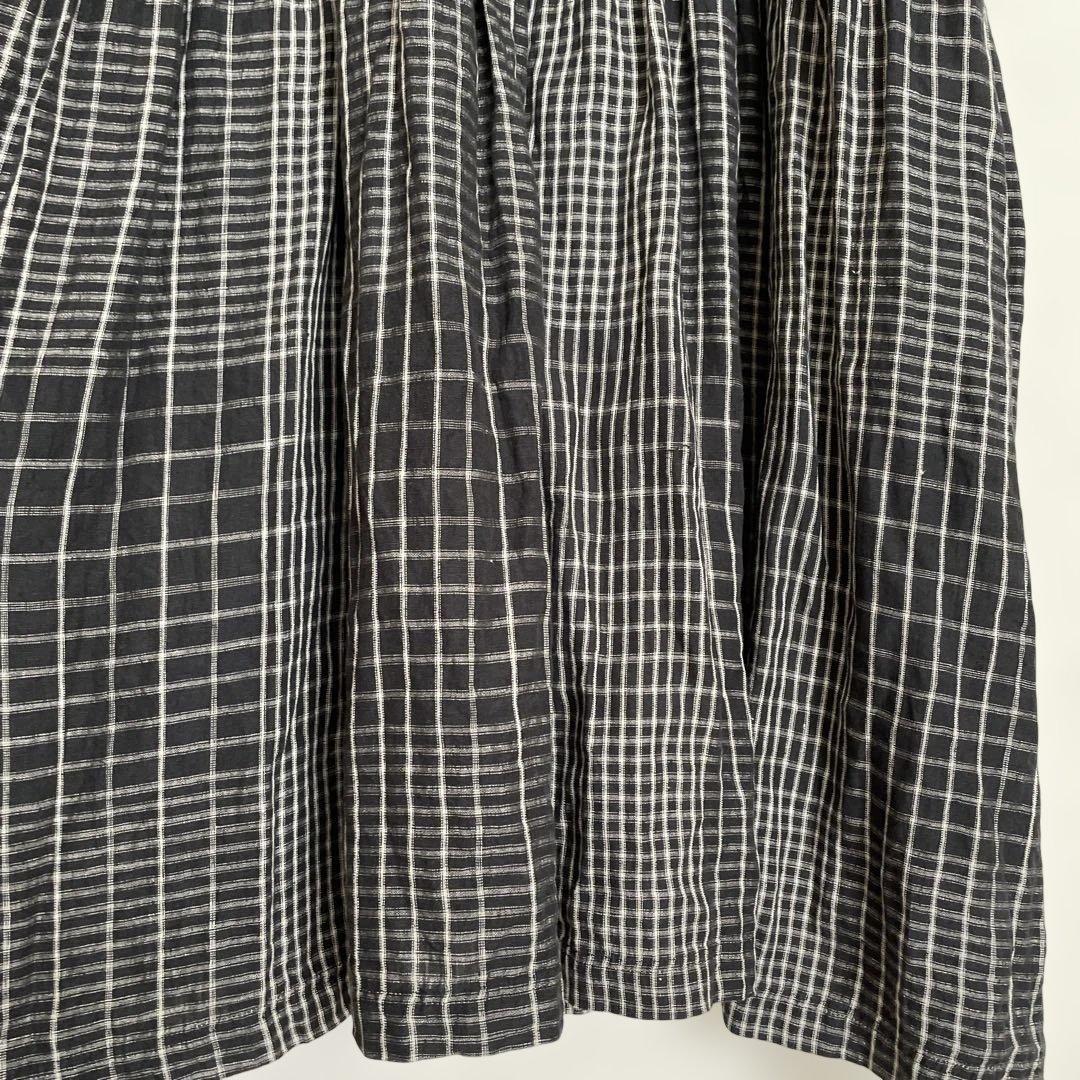 イチ　アンティーク　ロングワンピース　麻リネン100%チェックICHI