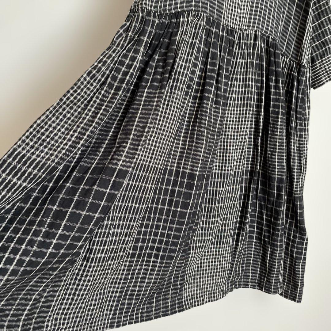 イチ　アンティーク　ロングワンピース　麻リネン100%チェックICHI