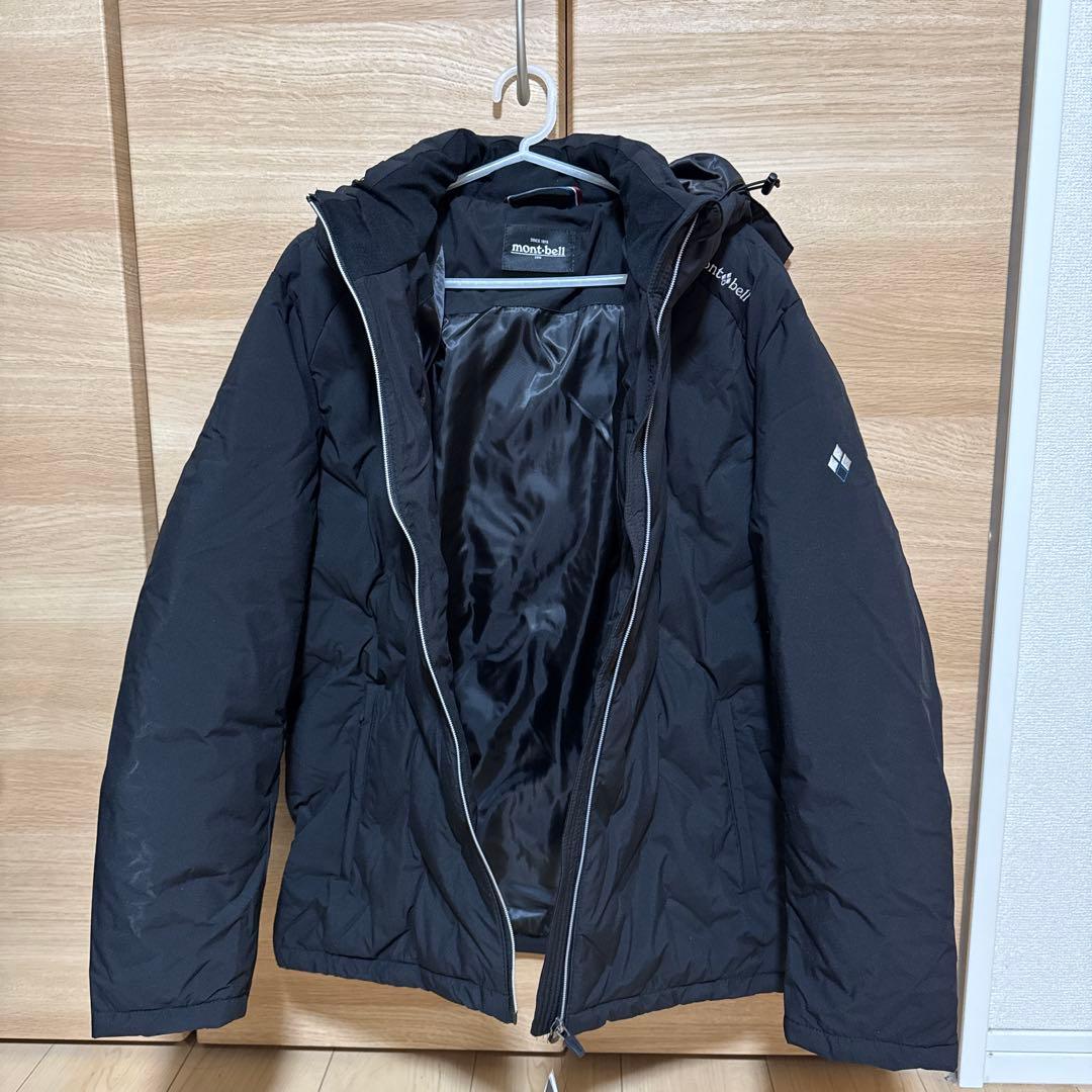 L ブラック系 モンベル ハイブリッドエコダウンジャケット フード取り外し可能