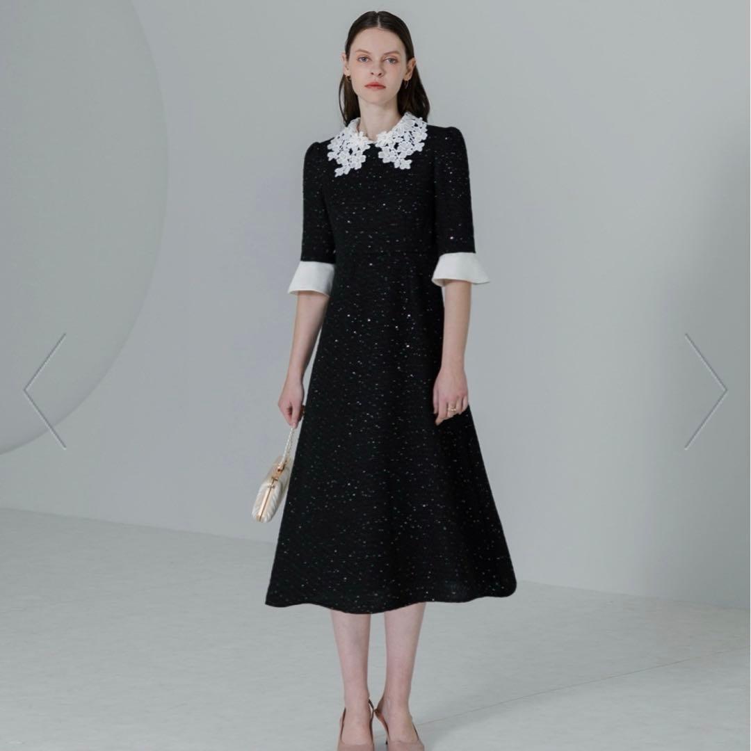 leja レース襟付きブラックAラインドレス