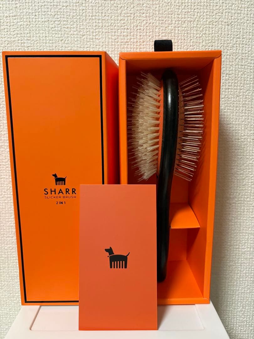 新品未使用 韓国発 SHARR ペットブラシ 黒 オレンジ 犬 猫 2in1