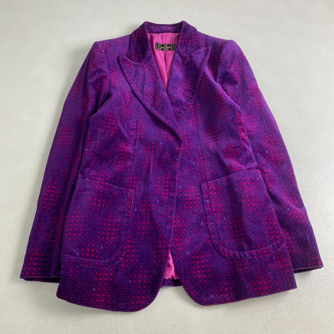 フェンディ　ジャケット　ベルベット　ロゴ　FENDI ベロア 総柄 パープル系