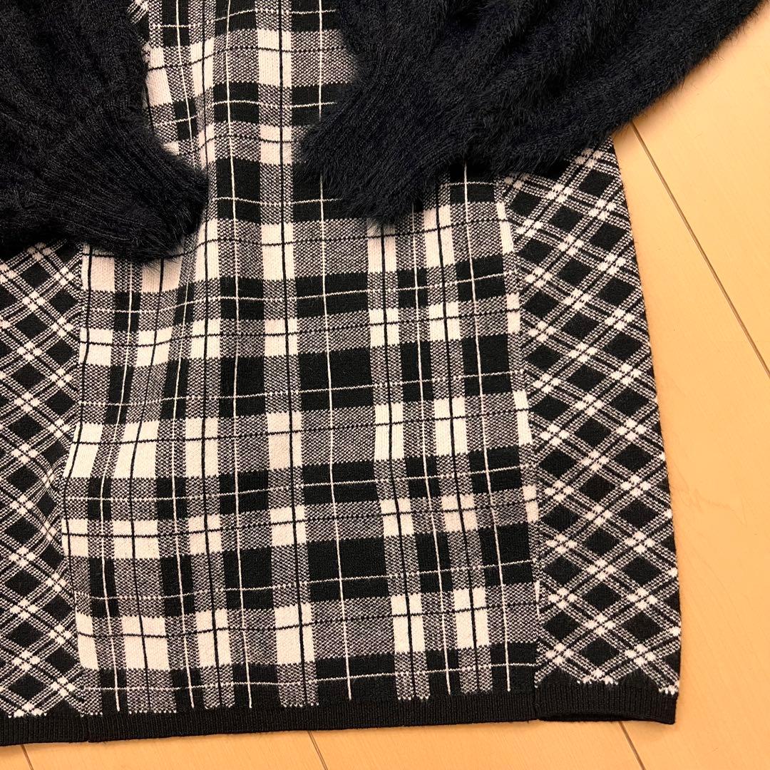 19新品リップサービス定価13090円フェザーチェックアンサンブルワンピース黒S