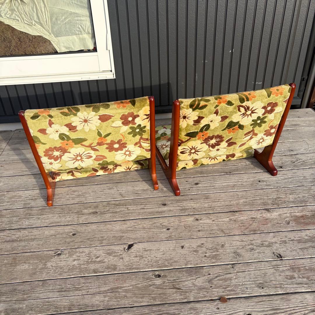 ②昭和レトロ ニチハン 花柄座椅子 2脚セット 花柄 和モダン 折りたたみ古家具