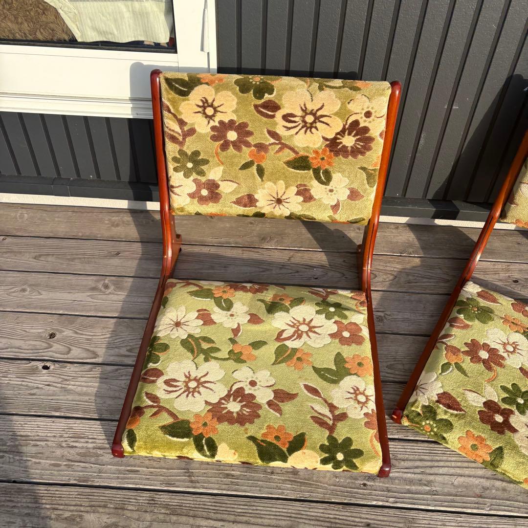 ②昭和レトロ ニチハン 花柄座椅子 2脚セット 花柄 和モダン 折りたたみ古家具