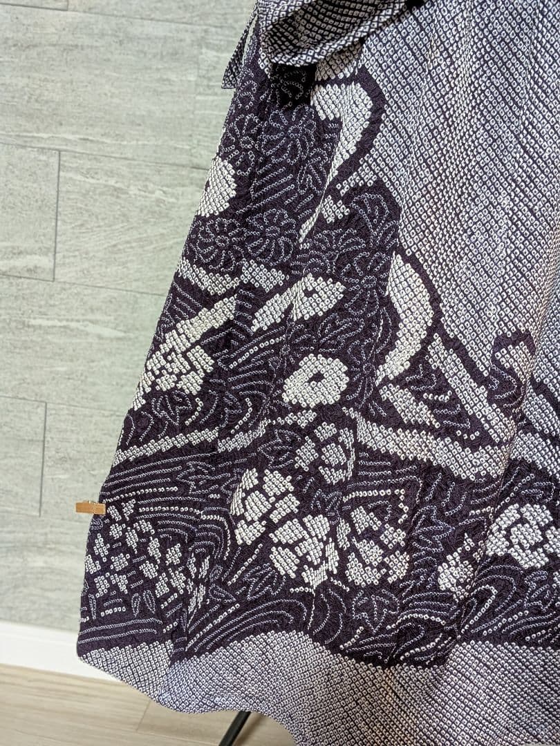 A261総絞り着物リメイクギャザーワンピース★リボン・ブローチ