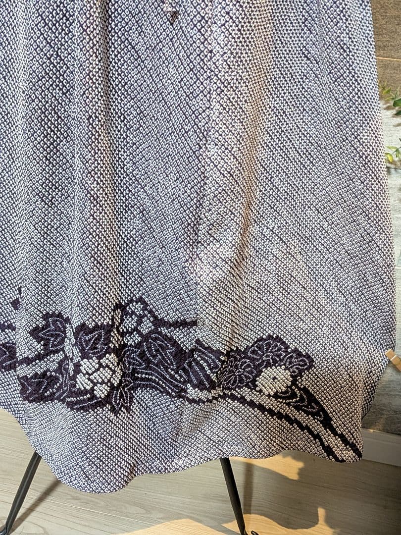 A261総絞り着物リメイクギャザーワンピース★リボン・ブローチ