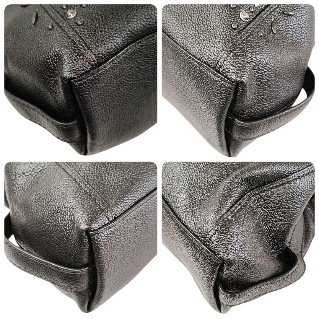 美品 正規品 コーチ COACH レザー ハンドバッグ スタッズ 黒 ブラック