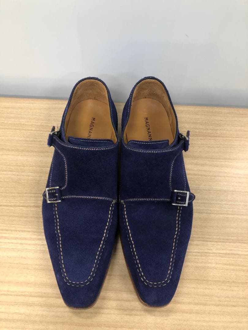 マグナーニ　41　ダブルモンク　スエード　青　美品　MAGNANNI