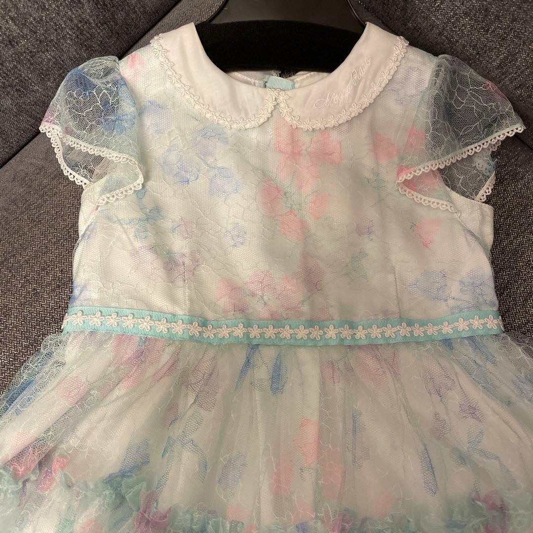 美品メゾピアノ　総レース花柄フリル付きドレス　110