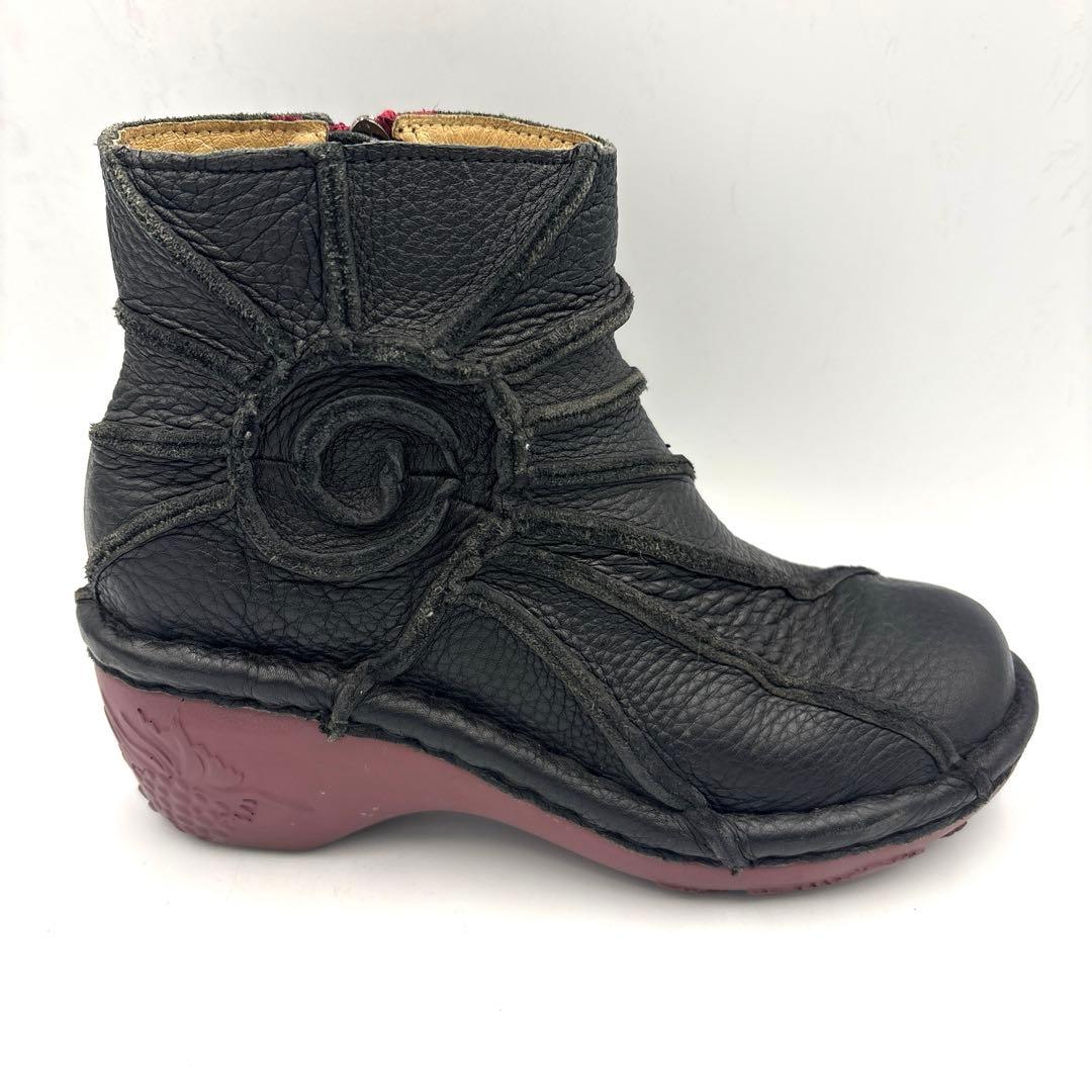 エスタシオン うずまき ショートブーツ【M】23cm ブラック サイドジップ