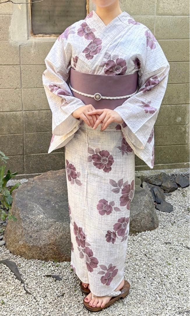 【1度のみ着用・クリーニング済】浴衣セット(帯)くすみ椿