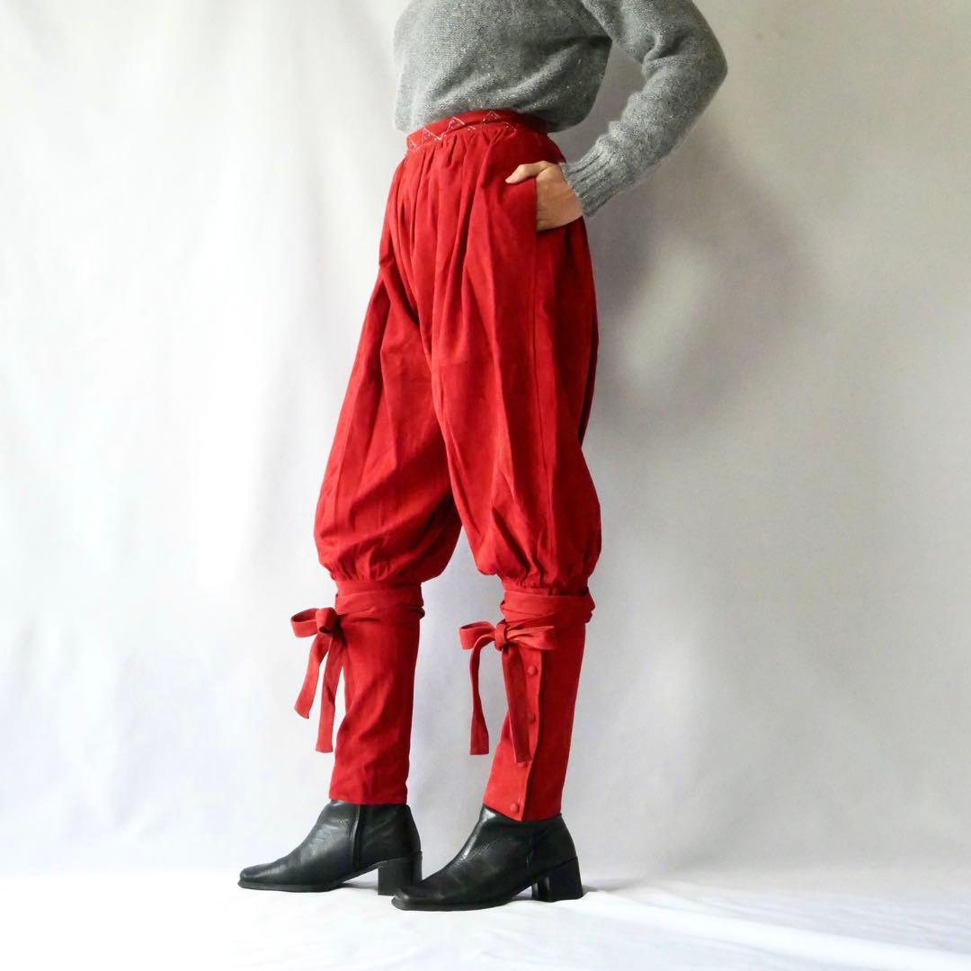 80s イタリア製　80年代　ヴィンテージ　リボン付き　ヌバックレザーパンツ