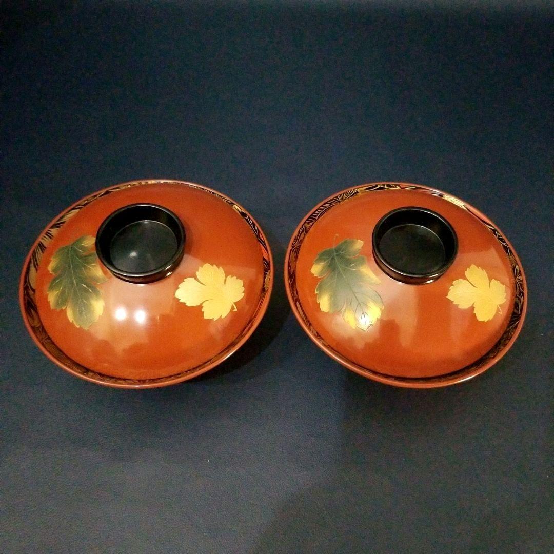 能登輪島塗 塩徳屋漆器店 菊紋沈金色蒔絵 吸物椀 懐石椀 見返し菊詰沈金 2客