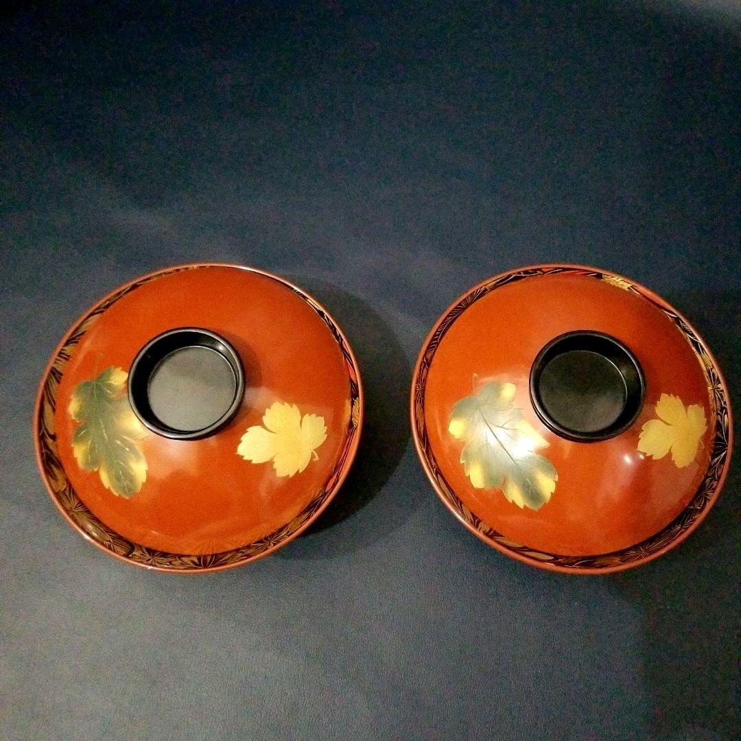 能登輪島塗 塩徳屋漆器店 菊紋沈金色蒔絵 吸物椀 懐石椀 見返し菊詰沈金 2客