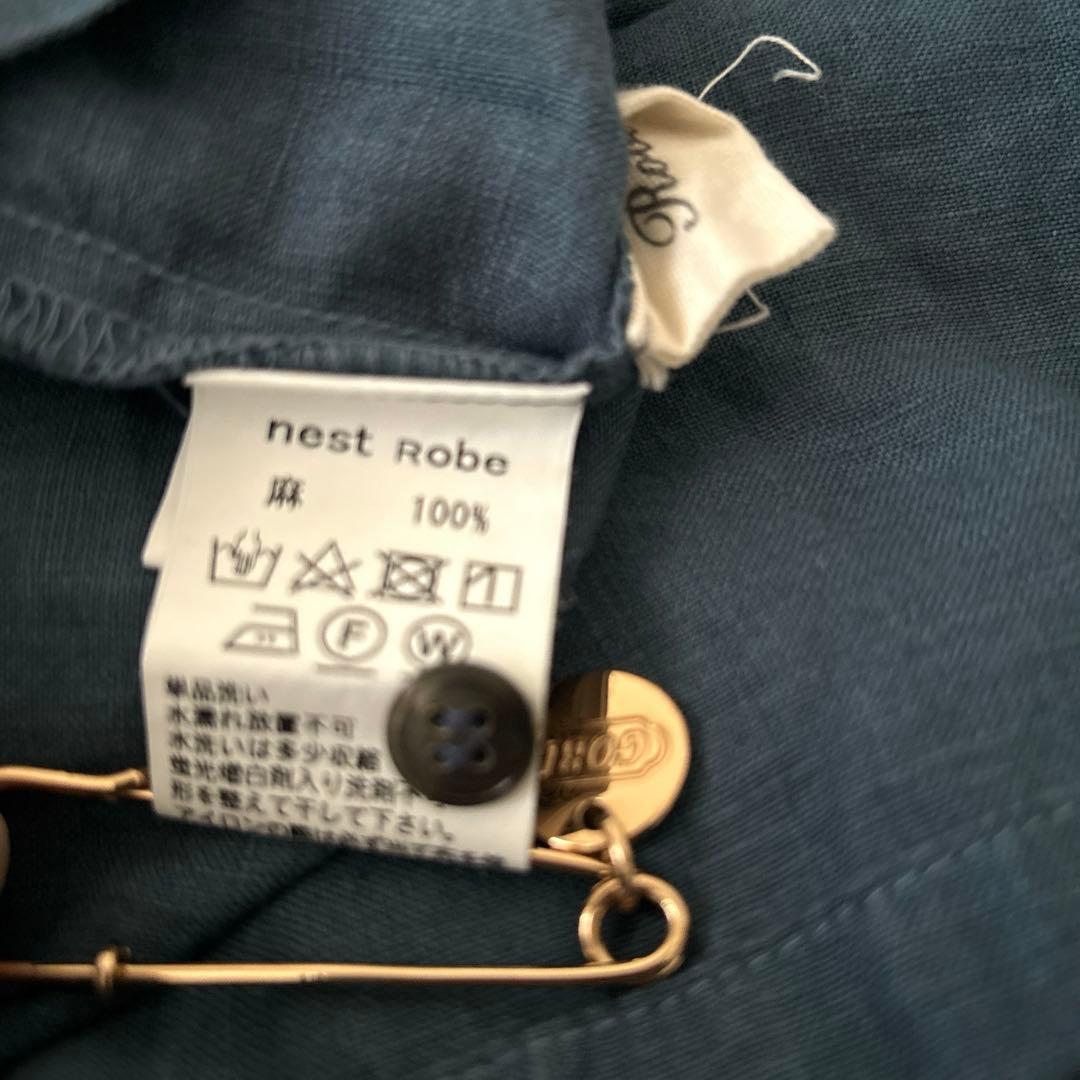 「美品」nest robe ライトネイビー　 長袖ティアードシャツワンピース　F