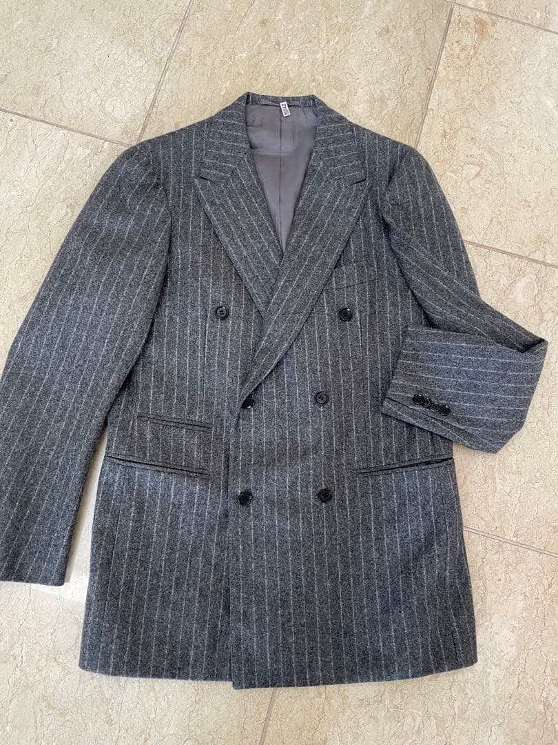 RING JACKETグレー ストライプ ダブルブレストスーツsize.48.M