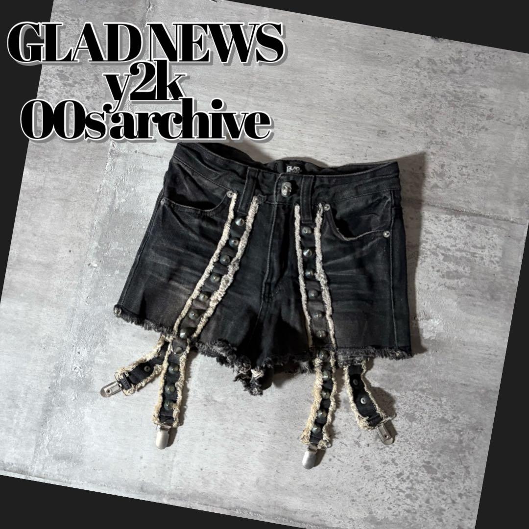 00s GLAD NEWS ブラックデニム ショートパンツ 髑髏スタッズ y2k