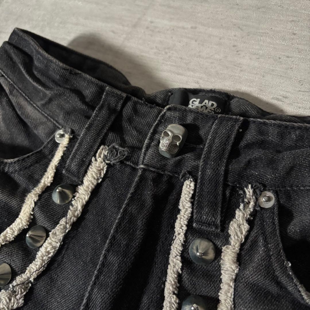 00s GLAD NEWS ブラックデニム ショートパンツ 髑髏スタッズ y2k