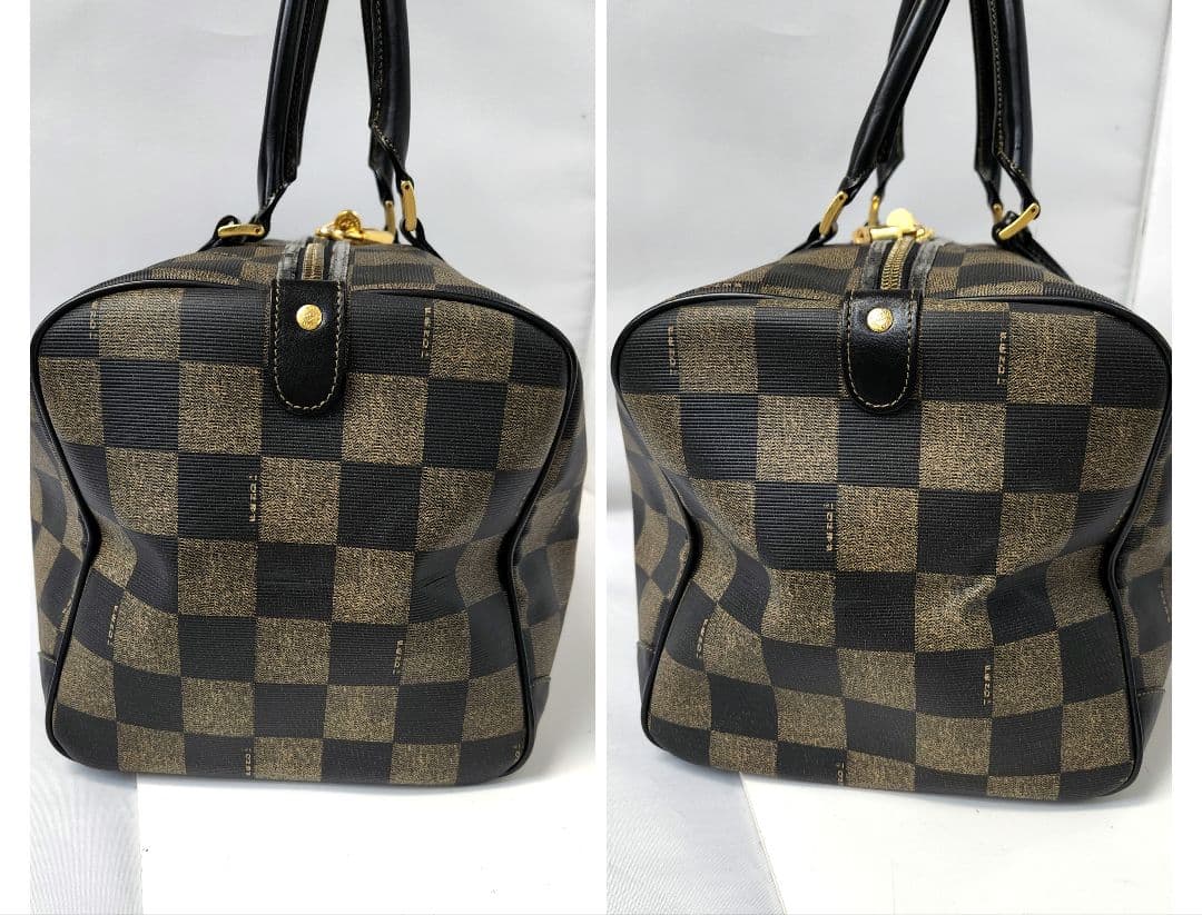 【良品】FENDI フェンディ ペカン柄 ブロック ボストンバッグ 40㎝