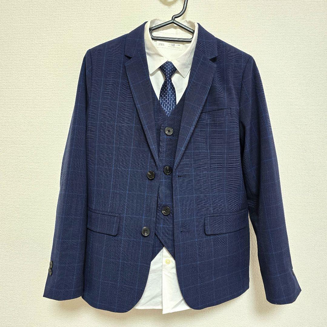 ZARA キッズ サイズ140 ネイビー チェック柄 スーツ 5点セット
