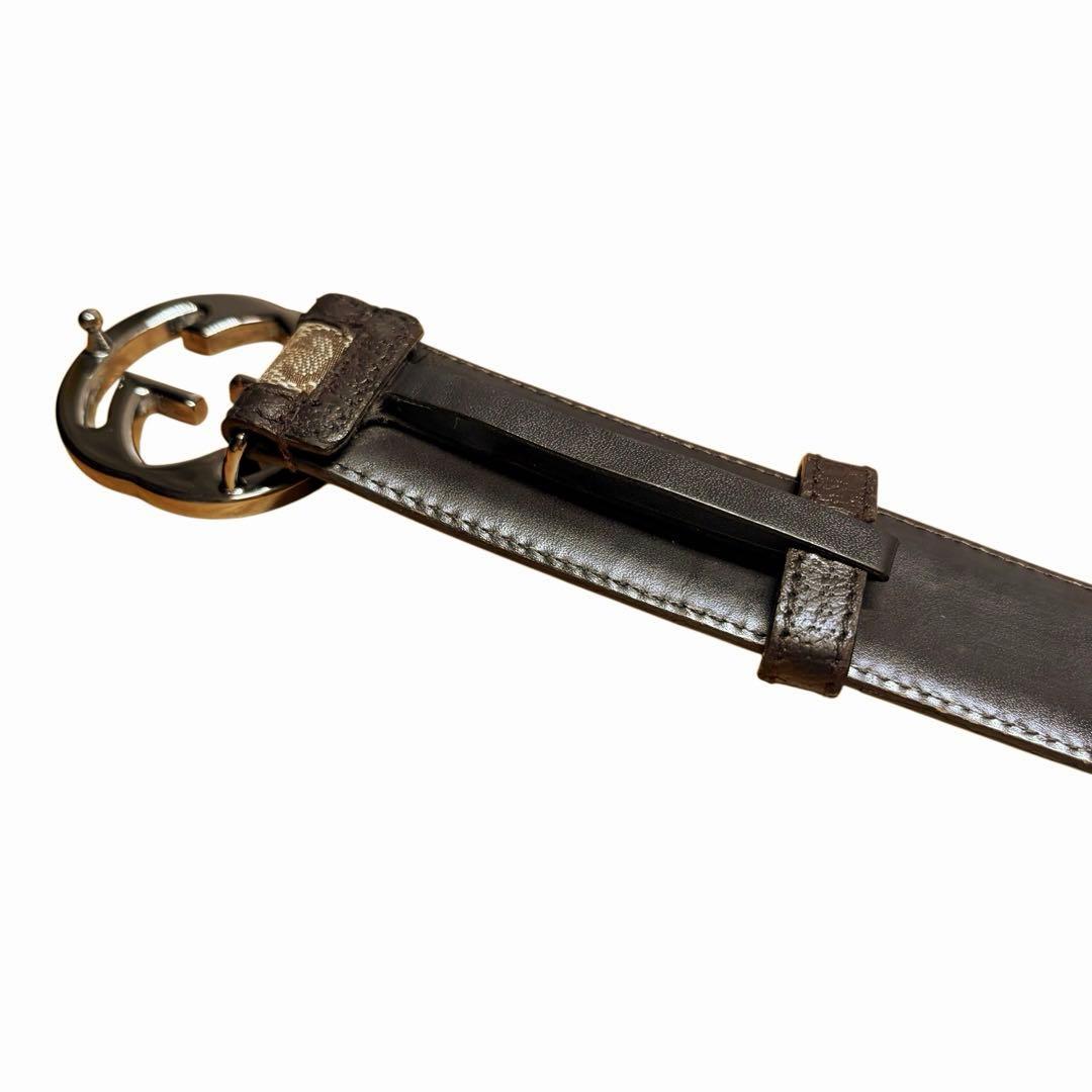 グッチ GUCCI ベルト インターロッキング GG柄 ブラウン キャンバス