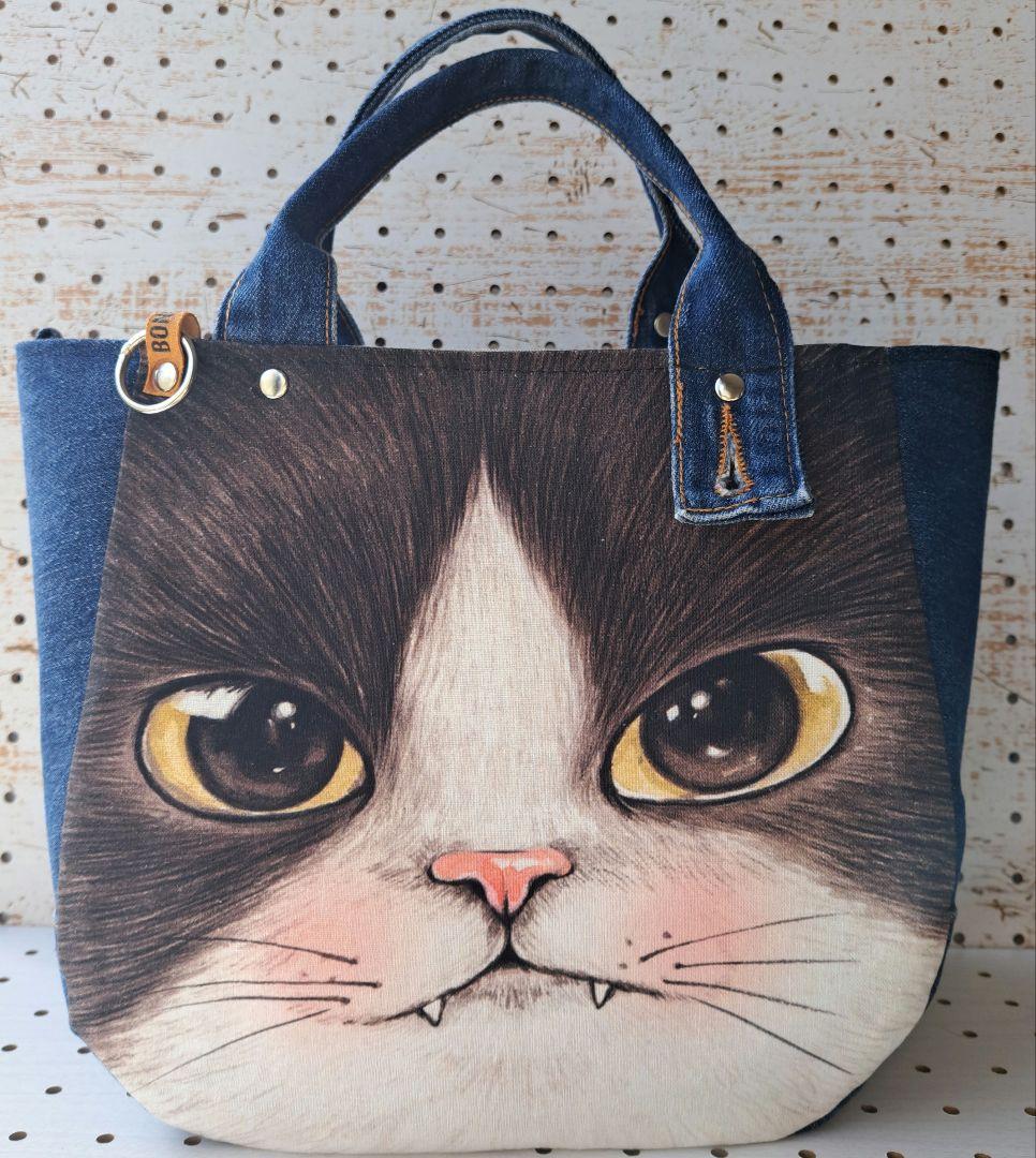 ゆ*ら様 コヤンイサムチョン　BICフェイスジョーズ　デニムリメイクトートバッグ