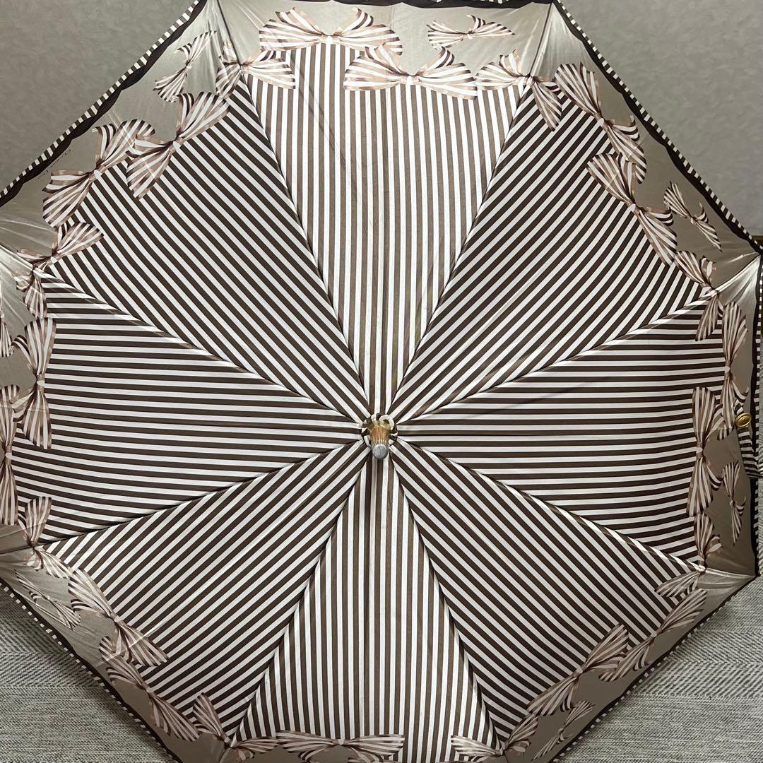 Christian Dior リボンストライプ柄　木製アンブレラ　晴雨兼用傘