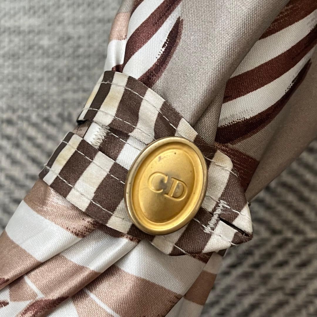 Christian Dior リボンストライプ柄　木製アンブレラ　晴雨兼用傘