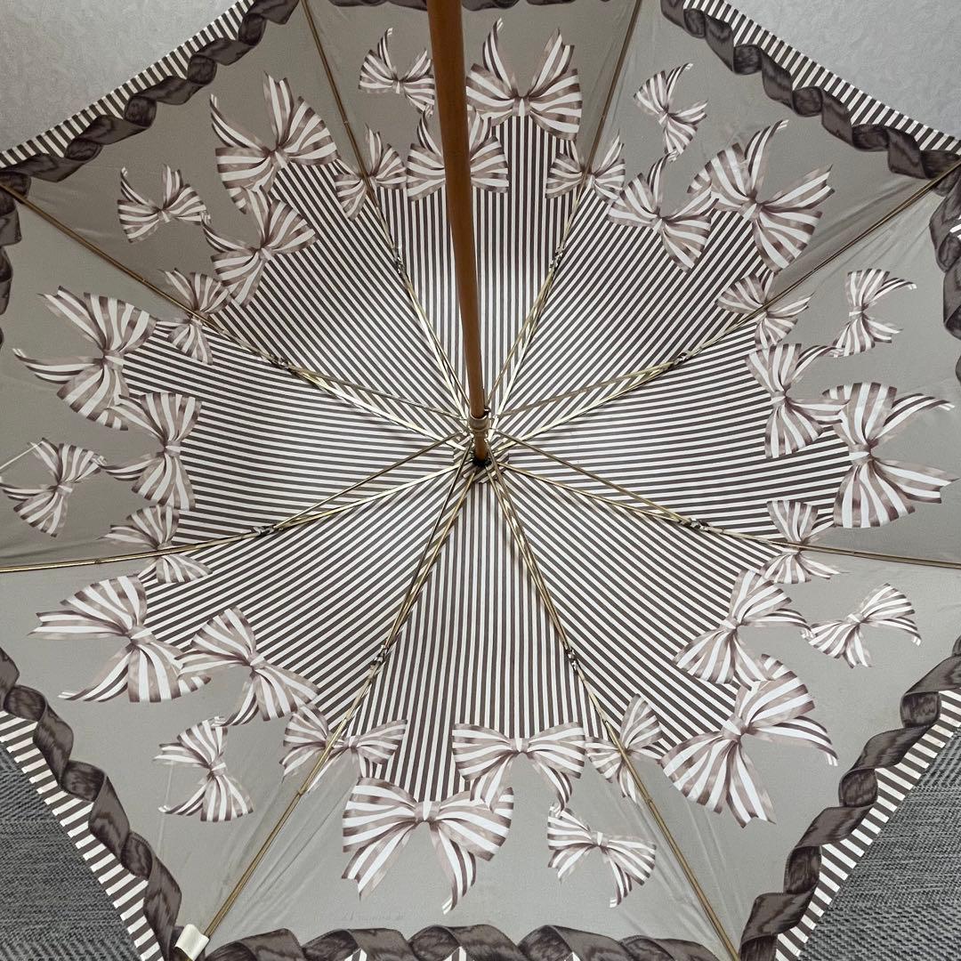 Christian Dior リボンストライプ柄　木製アンブレラ　晴雨兼用傘
