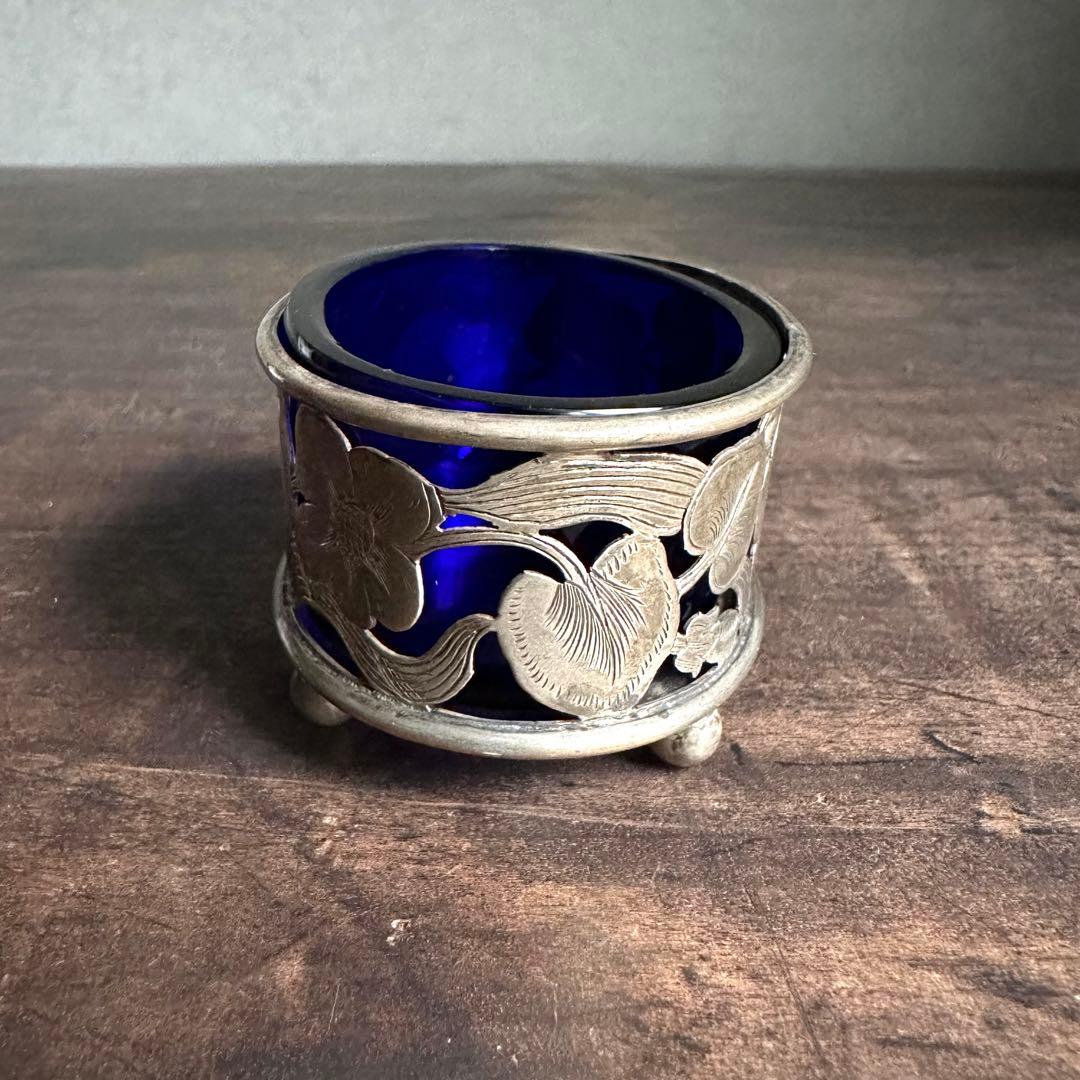 希少　一点物　銀　シルバー　瑠璃　ガラス　置物　小物入れ