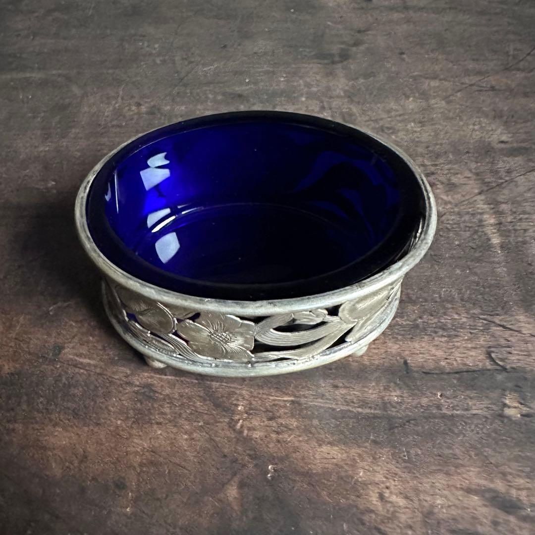 希少　一点物　銀　シルバー　瑠璃　ガラス　置物　小物入れ