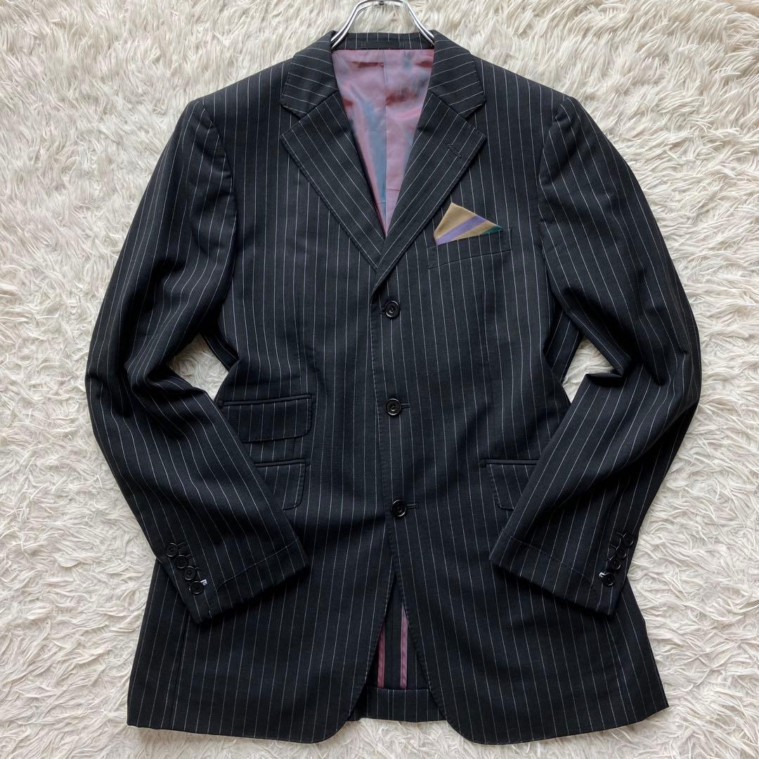 【超希少XL】バーバリーブラックレーベル　スーツ　黒　羊毛　super100's