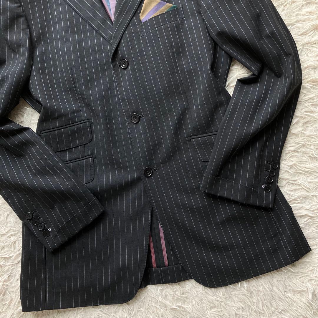 【超希少XL】バーバリーブラックレーベル　スーツ　黒　羊毛　super100's