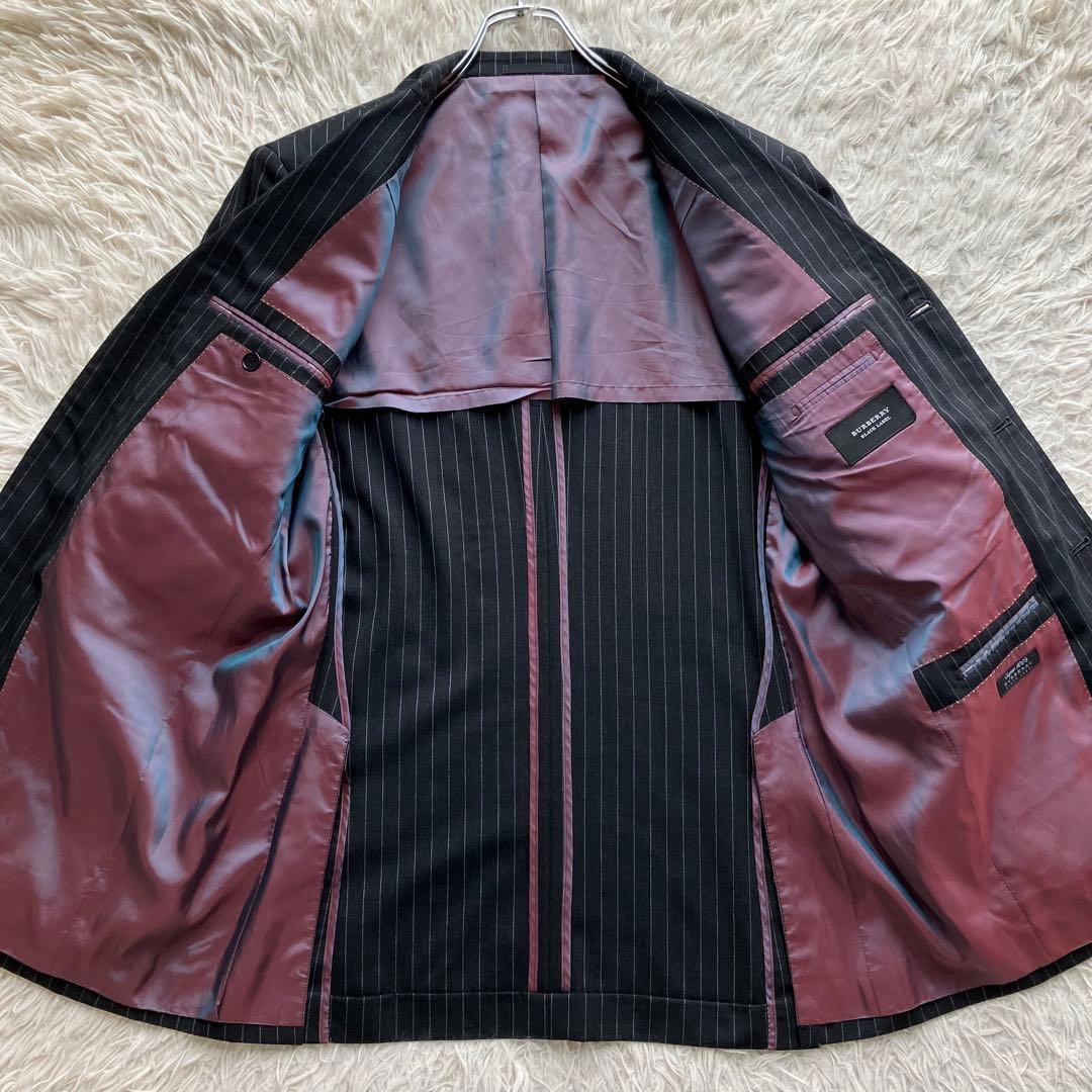 【超希少XL】バーバリーブラックレーベル　スーツ　黒　羊毛　super100's